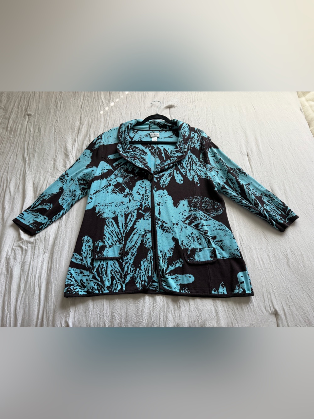 Chico's Turquoise & Black Floral  Jacket